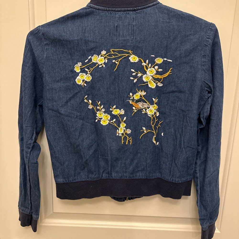 Bongo Denim Bomber Jacket with Floral Bird Embroidery - Picture 5 of 5